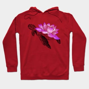 Detailed Sea Turtle with Neon Lotus Flower as Shell Hoodie